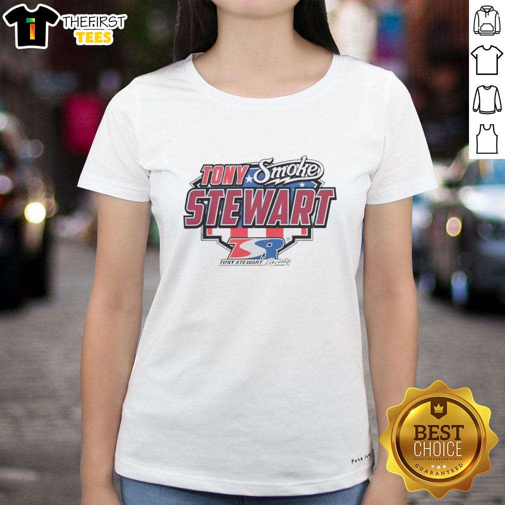 official-nitromall-tony-stewart-smoke-americana-ladies-tee Alt Text: Official Nitromall Tony Stewart Smoke Americana Ladies Tee featuring a vintage design and vibrant colors for fans.