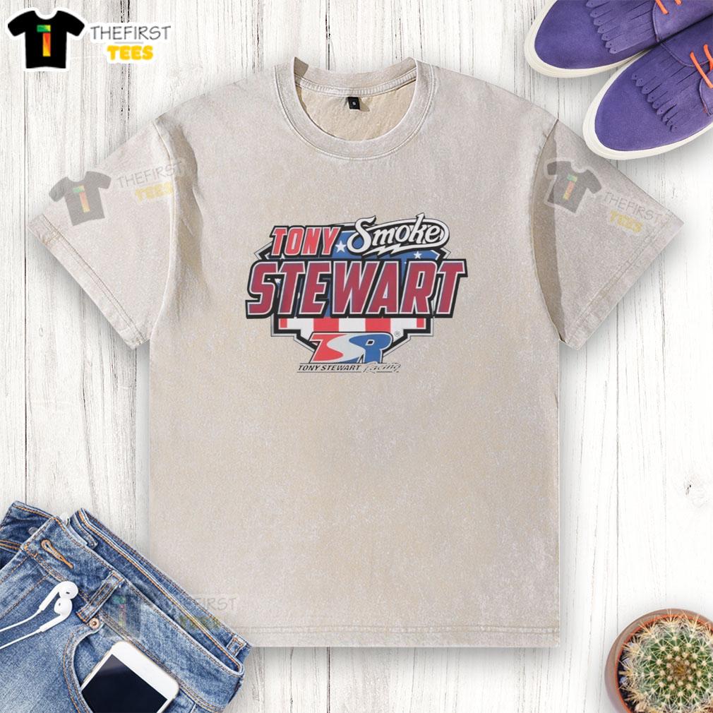 official-nitromall-tony-stewart-smoke-americana-washed-t-shirt Alt Text: Official Nitromall Tony Stewart Smoke Americana Washed T-Shirt in vintage style, featuring a patriotic design and soft fabric.