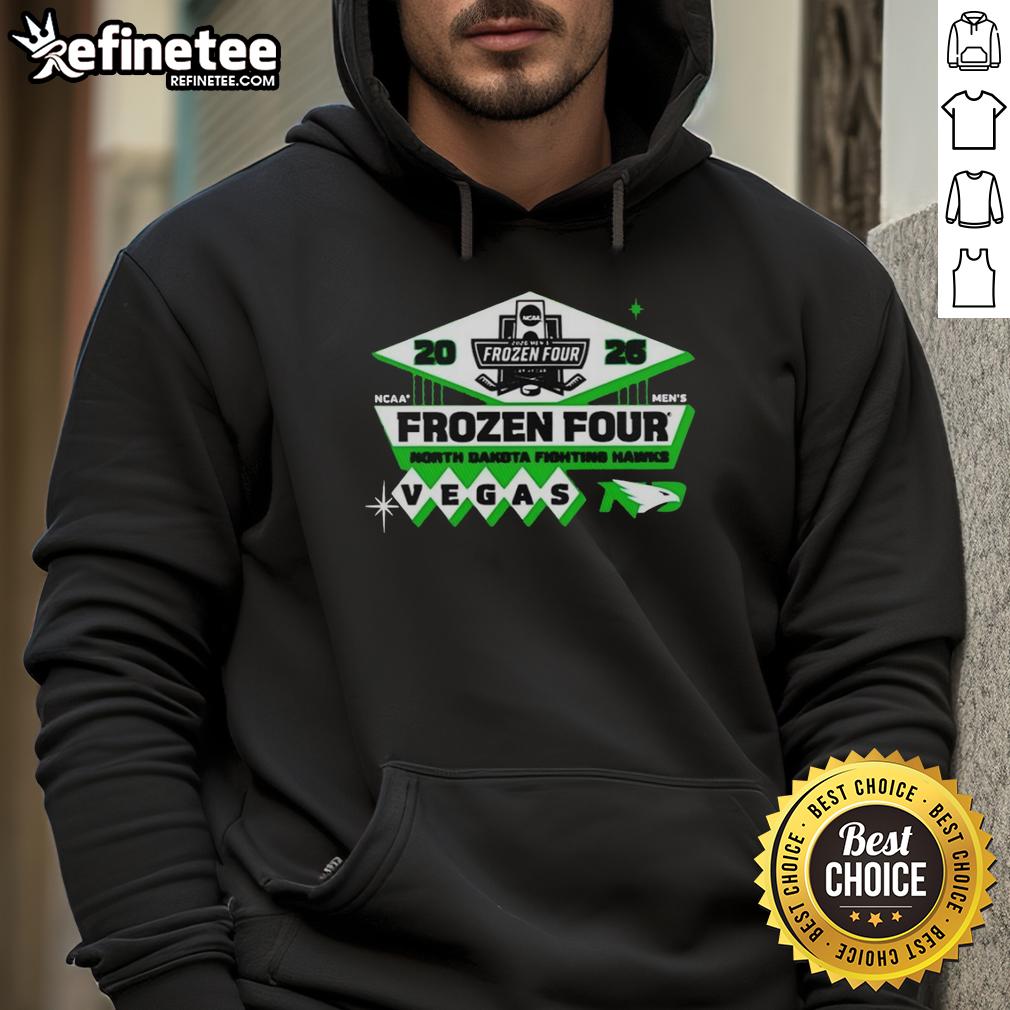 official-north-dakota-fighting-hawks-mens-hockey-2026-ncaa-frozen-four-vegas-logo-hoodie Official North Dakota Fighting Hawks Men's Hockey 2026 NCAA Frozen Four Vegas logo hoodie design in green and white.