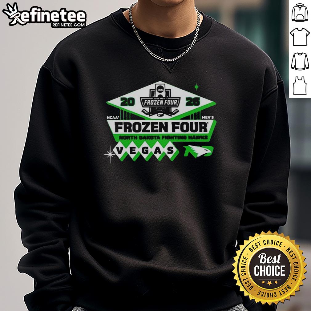 official-north-dakota-fighting-hawks-mens-hockey-2026-ncaa-frozen-four-vegas-logo-sweatshirt Alt Text: Official North Dakota Fighting Hawks Men's Hockey 2026 NCAA Frozen Four Vegas Logo Sweatshirt in green and white.