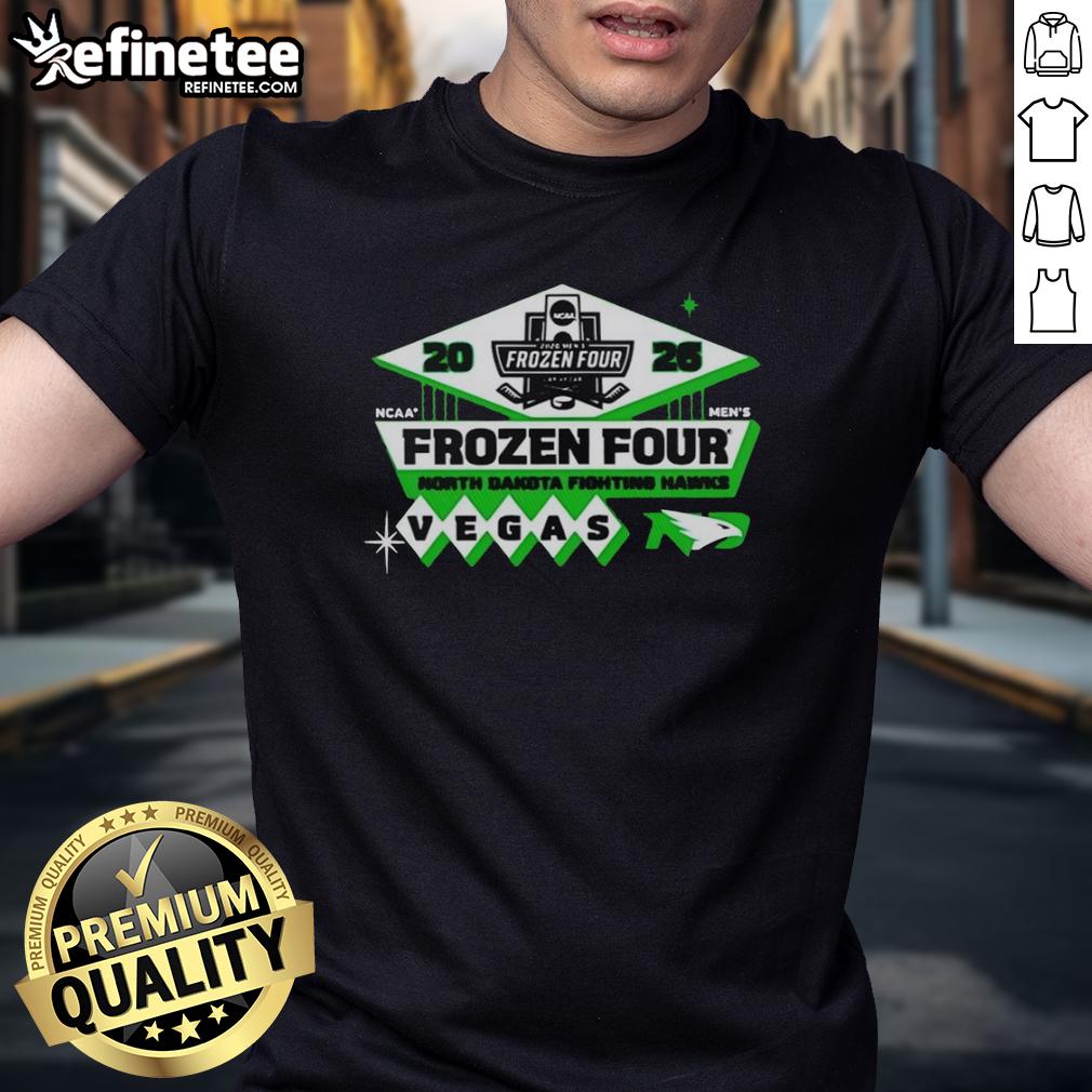 official-north-dakota-fighting-hawks-mens-hockey-2026-ncaa-frozen-four-vegas-logo-t-shirt North Dakota Fighting Hawks Men's Hockey 2026 NCAA Frozen Four Vegas logo T-shirt, showcasing team spirit and style.
