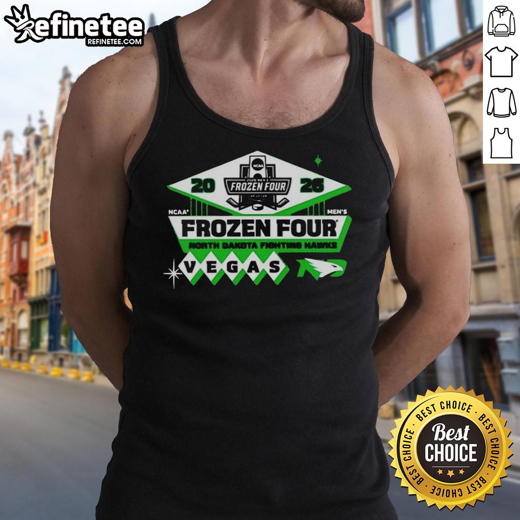 official-north-dakota-fighting-hawks-mens-hockey-2026-ncaa-frozen-four-vegas-logo-tank-top Alt Text: Official North Dakota Fighting Hawks men's hockey 2026 NCAA Frozen Four Vegas logo tank top design.