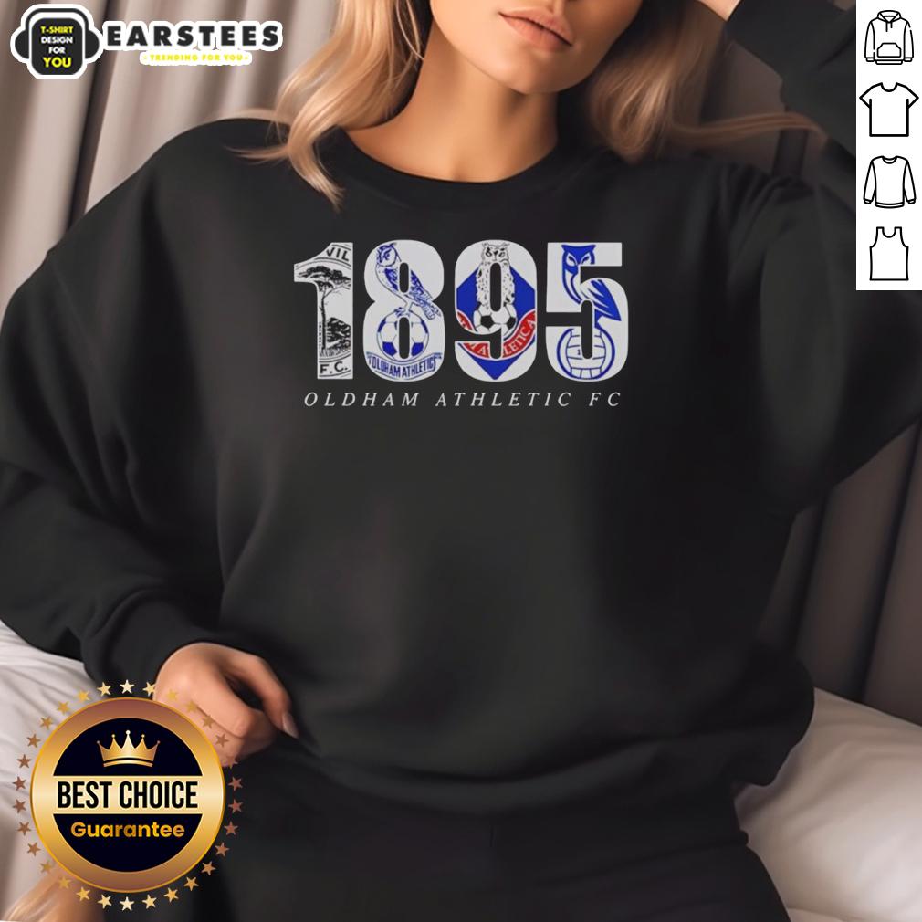 official-oldham-adult-fc-1895-logo-sweatshirt Official Oldham Adult FC 1895 logo sweatshirt featuring team colors and emblem for fans and supporters.