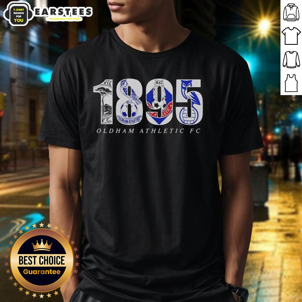 official-oldham-adult-fc-1895-logo-t-shirt Alt Text: Official Oldham Adult FC 1895 logo t-shirt featuring the team's emblem in vibrant colors on a classic fit design.