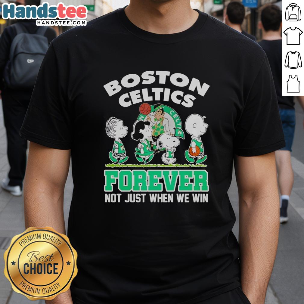 official-peanuts-characters-x-boston-celtics-forever-not-just-when-we-win-t-shirt Alt Text: Official Peanuts Characters X Boston Celtics Forever T-Shirt showcasing iconic characters and team spirit.