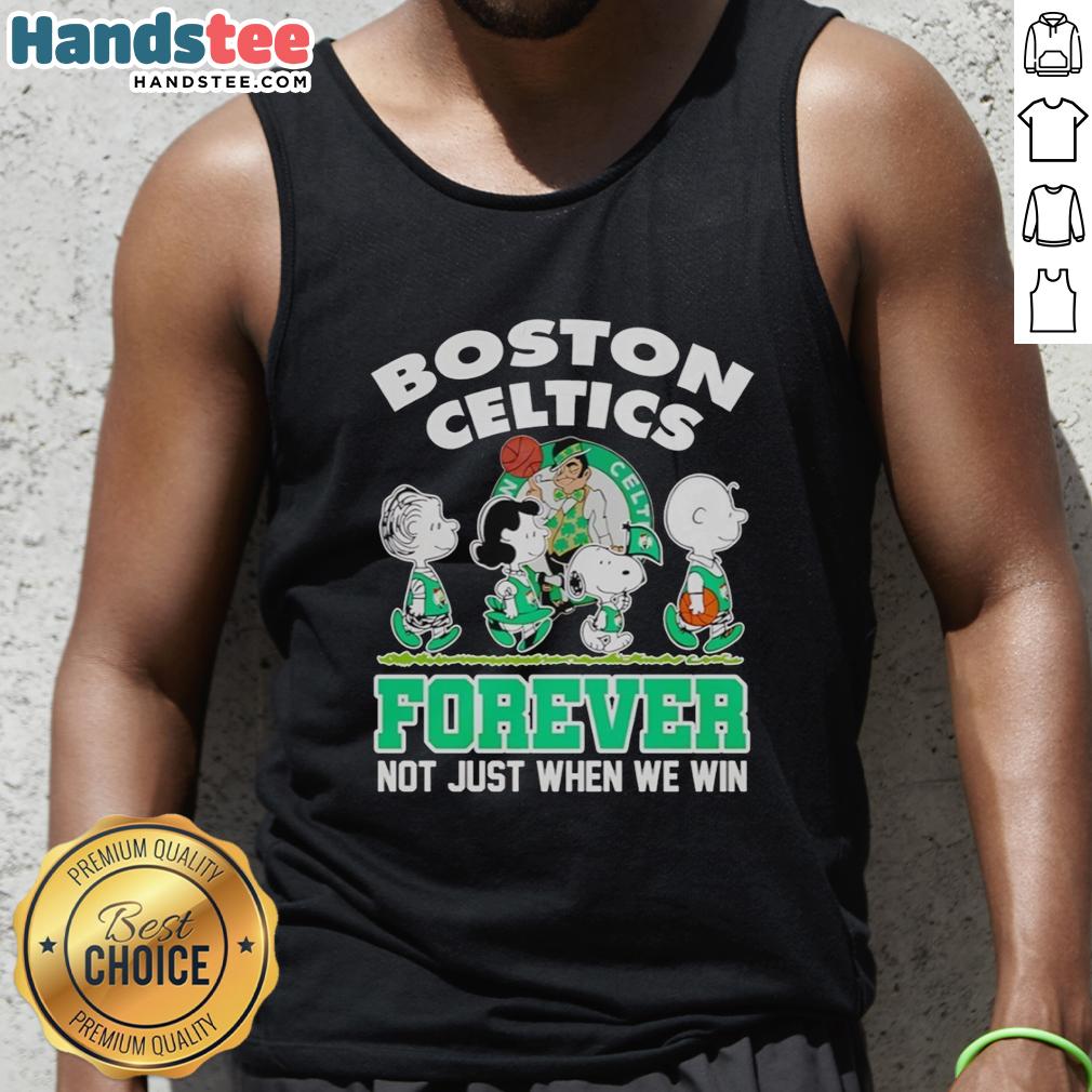 official-peanuts-characters-x-boston-celtics-forever-not-just-when-we-win-tank-top Official Peanuts characters tank top featuring Boston Celtics logo and slogan 'Forever, Not Just When We Win.'