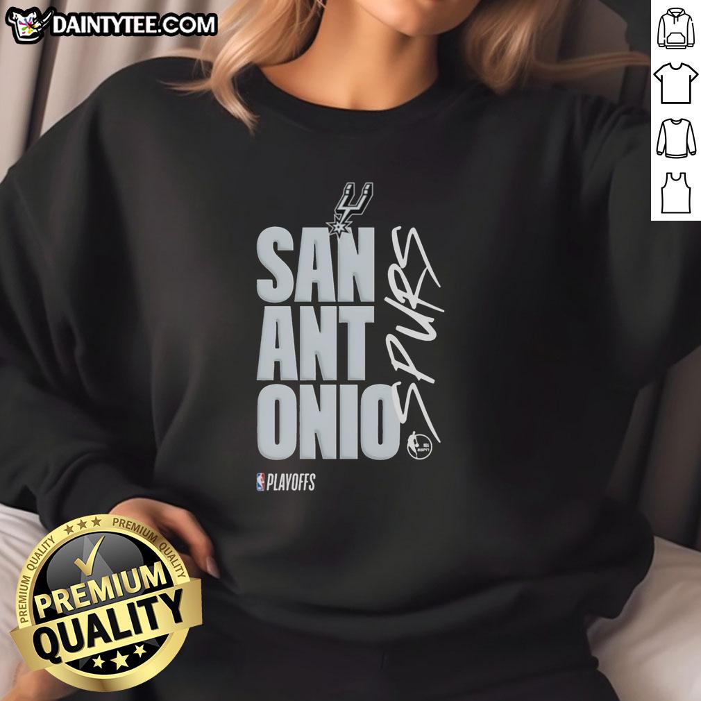 official-san-antonio-spurs-playoff-logo-sweatshirt Alt Text: Official San Antonio Spurs playoff logo sweatshirt featuring team colors and emblem, perfect for fans.