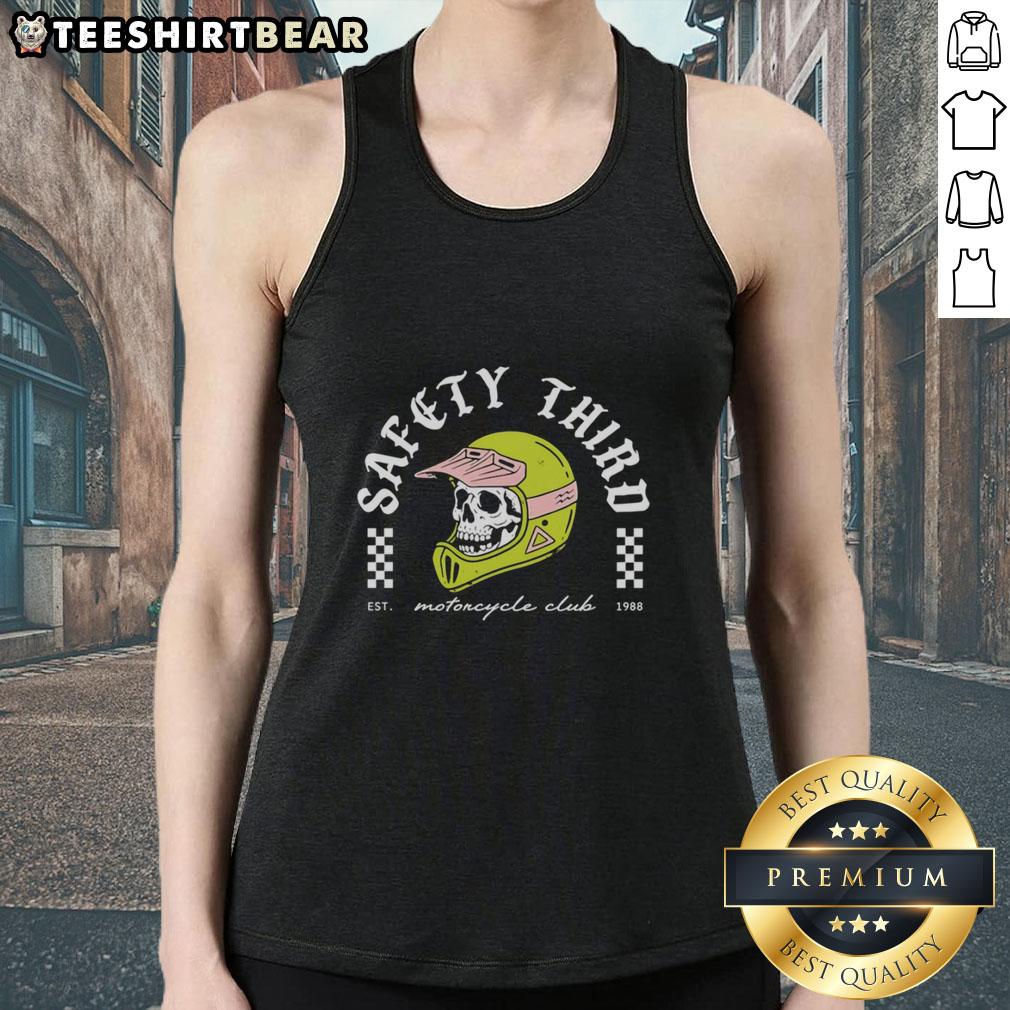 official-skull-safety-third-motorcycle-club-est-1988-tank-top Official Skull Safety Third Motorcycle Club tank top, established 1988, featuring a bold skull graphic design.