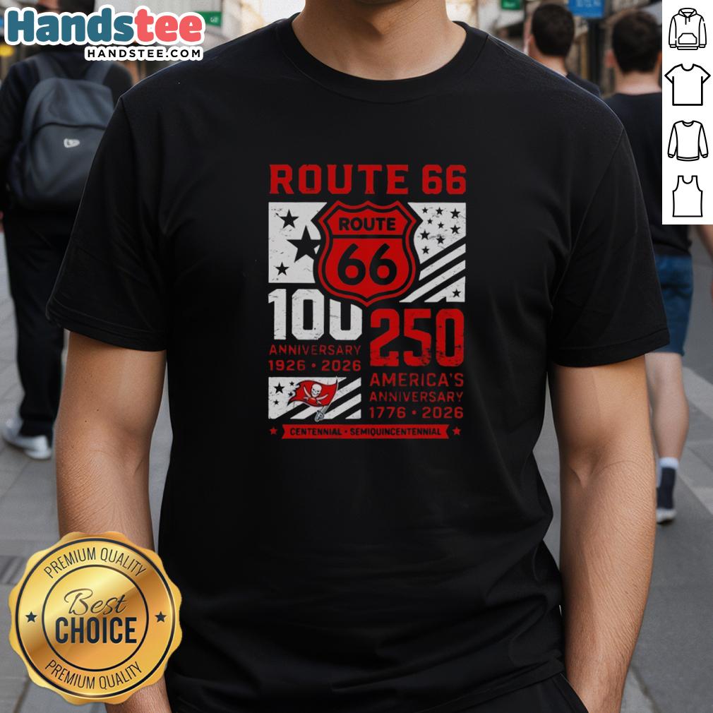 official-tampa-bay-buccaneers-route-66-centennial-100th-anniversary-1926-2026-250th-america-anniversary-t-shirt-1 Official Tampa Bay Buccaneers Route 66 Centennial T-Shirt celebrating 100 years of football from 1926 to 2026.