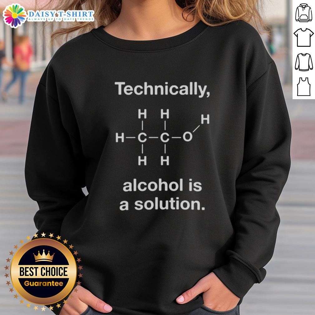Official Technically Alcohol Is A Solution Sweatshirt Official 'Technically Alcohol Is A Solution' sweatshirt in navy blue, perfect for casual wear and humor lovers.