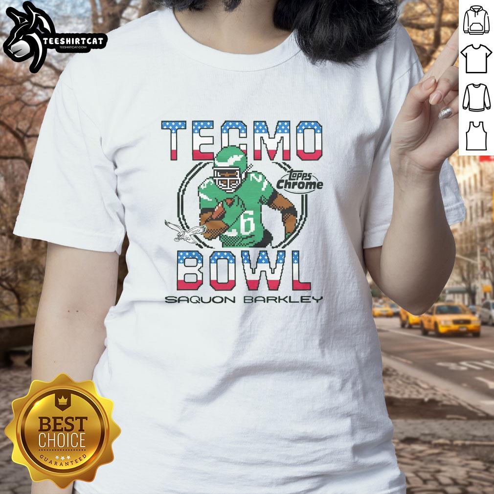 official-tecmo-bowl-x-topps-chrome-eagles-saquon-barkley-ladies-tee Official Tecmo Bowl X Topps Chrome Eagles Saquon Barkley Ladies Tee showcasing vibrant team colors and stylish design.