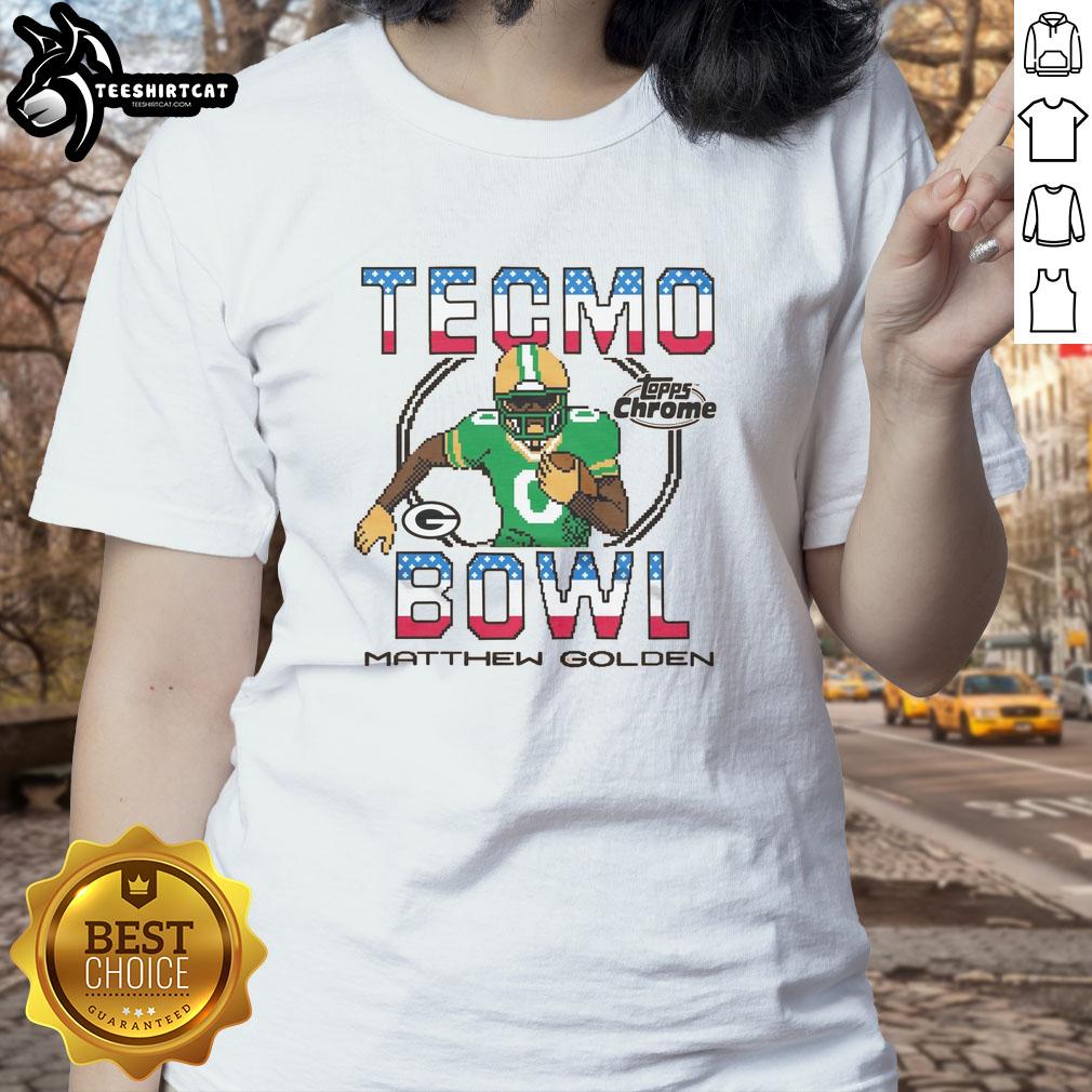 official-tecmo-bowl-x-topps-chrome-packers-matthew-golden-ladies-tee Alt Text: Official Tecmo Bowl X Topps Chrome Packers Matthew Golden Ladies Tee featuring vibrant graphics and comfortable fit.