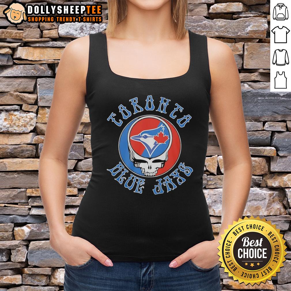 Official Toronto Blue Jays X Grateful Dead Steal Your Face Logo Mashup Tank Top Alt Text: Official Toronto Blue Jays X Grateful Dead Steal Your Face logo mashup tank top featuring vibrant colors and unique design.