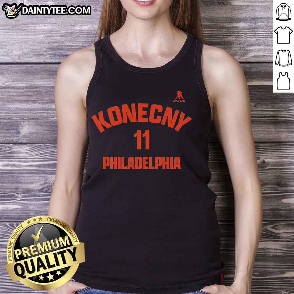 official-travis-konecny-11-philadelphia-flyers-tank-top Official Travis Konecny Philadelphia Flyers tank top featuring team colors and logo, perfect for fans and summer wear.