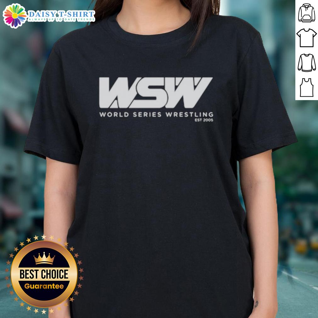 Official Wsw World Series Wrestling Ladies Tee Alt Text: Official WSW World Series Wrestling Ladies Tee featuring a stylish design for wrestling fans, perfect for casual wear.