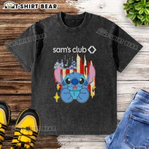 Alt Text: Pretty Stitch Like Sam's Club USA Flag Washed T-Shirt featuring a vintage American flag design on a comfortable tee.