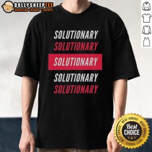 Stylish Pretty Real Solutionary T-Shirt displayed on a hanger, showcasing its vibrant design and quality fabric.