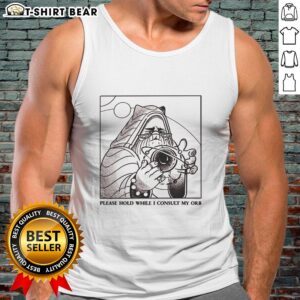 Official 'Please Hold While I Consult My Orb' tank top featuring a whimsical graphic, perfect for casual wear.