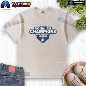 Original Everett AquaSox 2025 Northwest League Champions logo on a washed t-shirt, showcasing team pride.