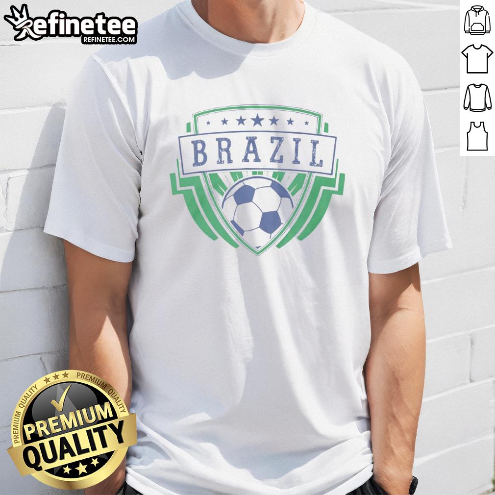 original-brazil-emblem-badge-world-cup-football-t-shirt Alt Text: Original Brazil Emblem Badge on a World Cup Football T-Shirt, showcasing vibrant colors and sporty design.