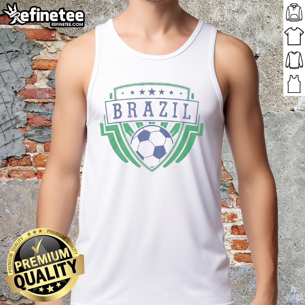 original-brazil-emblem-badge-world-cup-football-tank-top Original Brazil Emblem Badge on a World Cup Football Tank Top, perfect for fans celebrating soccer heritage.
