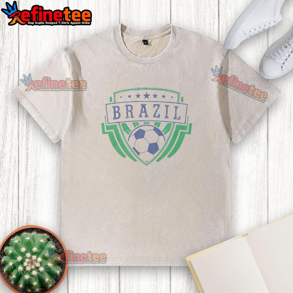 original-brazil-emblem-badge-world-cup-football-washed-t-shirt Original Brazil Emblem Badge on a washed t-shirt, perfect for World Cup football fans and casual wear.