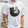Alt Text: Original Cat And Droid Star Wars T-Shirt featuring a playful cat with droids in a galaxy-themed design.