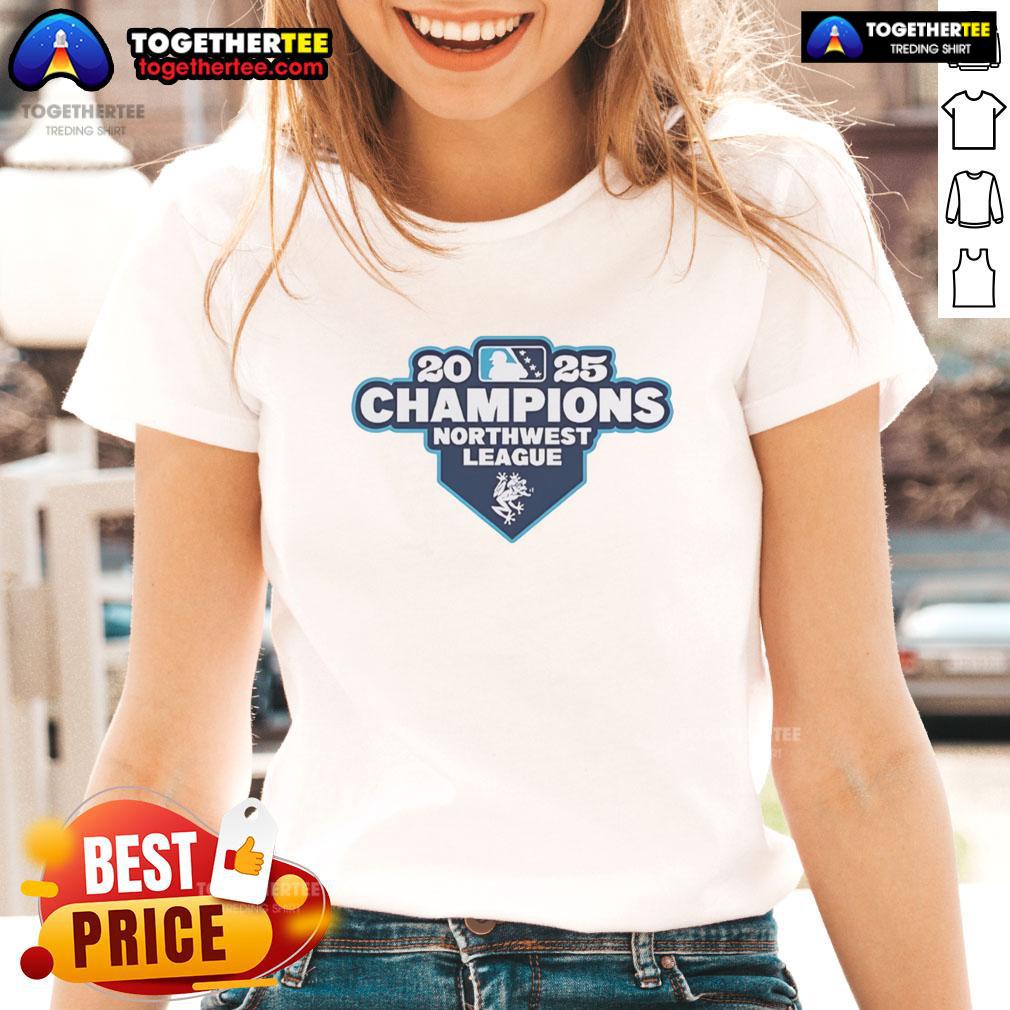 Original Everett Aquasox 2025 Northwest League Champions Logo Ladies Tee Original Everett AquaSox 2025 Northwest League Champions logo on a ladies tee, celebrating team victory.