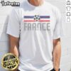 Original France Retro Stripe World Cup Football T-Shirt featuring classic blue and red stripes, perfect for fans.
