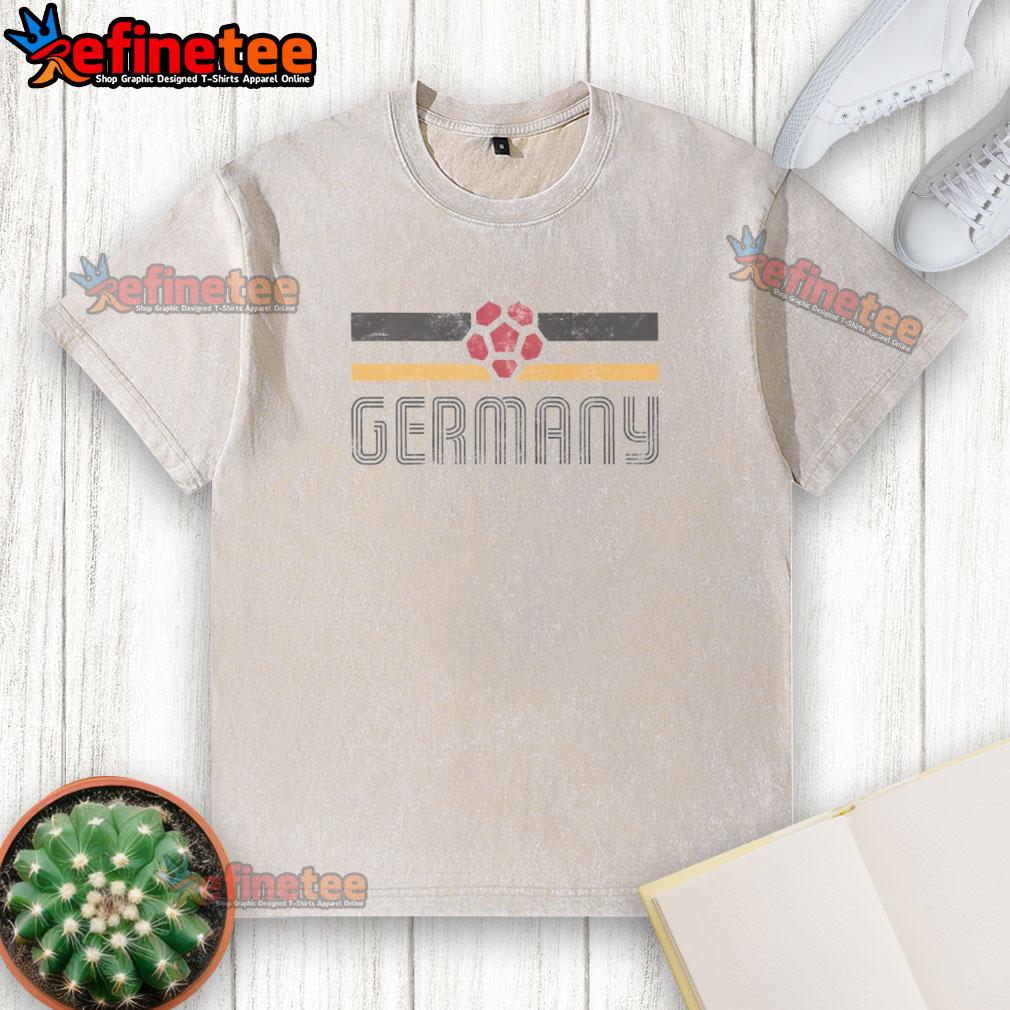 original-germany-retro-stripe-world-cup-football-washed-t-shirt Alt Text: Original Germany Retro Stripe World Cup Football Washed T-Shirt featuring vintage design and bold colors for fans.