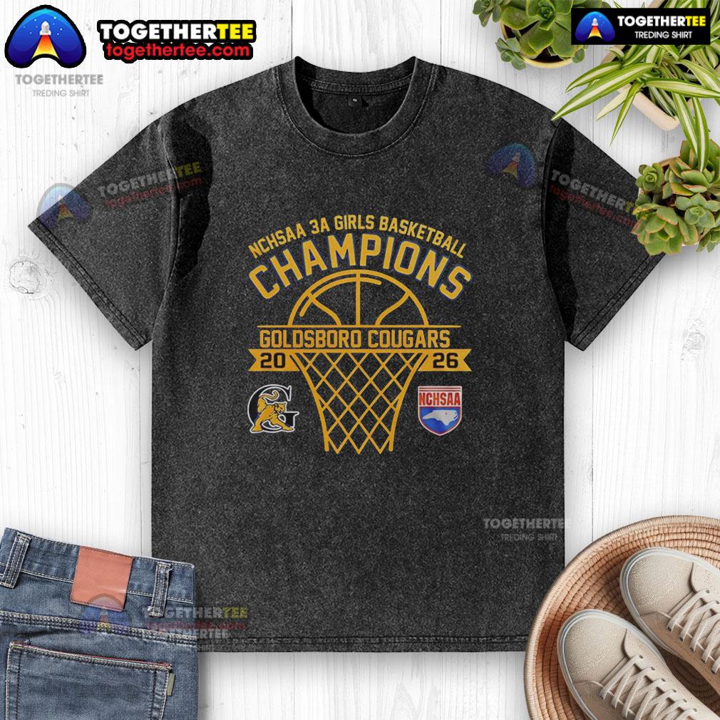Original Goldsboro Cougars Nchsaa 3A Girls Basketball Champions Washed T Shirt Alt Text: Original Goldsboro Cougars NCHSAA 3A Girls Basketball Champions washed t-shirt featuring team logo and colors.