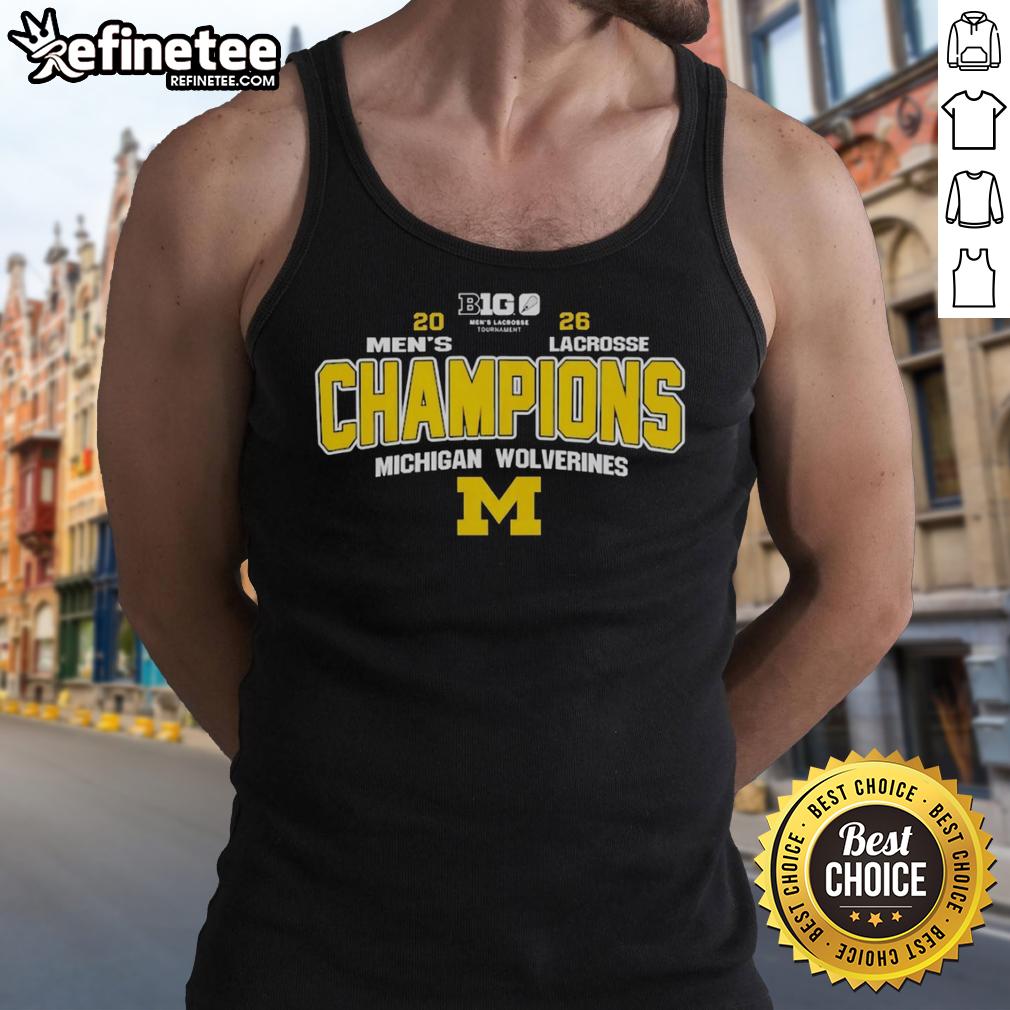 original-ncaa-michigan-wolverines-2026-big-10-mens-lacrosse-tournament-champions-tank-top Alt Text: Original NCAA Michigan Wolverines 2026 Big 10 Men's Lacrosse Tournament Champions tank top in navy blue.