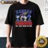 Alt Text: Original Peanuts X Kansas Jayhawks Forever Fan T-Shirt featuring cartoon characters, perfect for loyal fans.