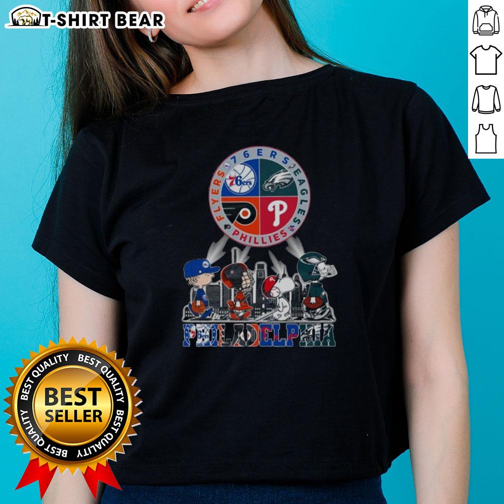 Original Philadelphia Sports Teams Snoopy 76ers Eagles Flyers Phillies Ladies-Tee Original Philadelphia Sports Teams Snoopy graphic tee featuring 76ers, Eagles, Flyers, and Phillies for ladies.
