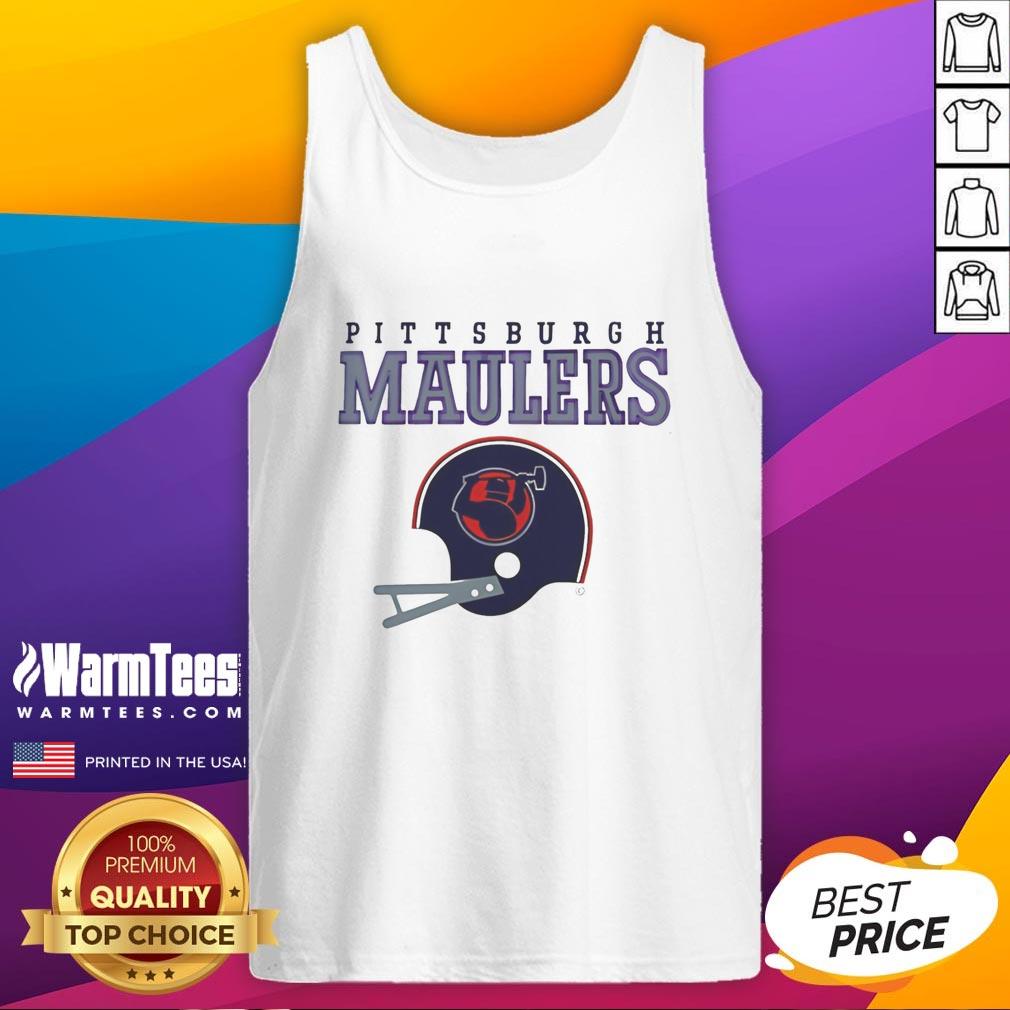 original-pittsburgh-maulers-usfl-helmet-and-wordmark-tank-top Original Pittsburgh Maulers USFL helmet and wordmark featured on a stylish tank top, perfect for fans.