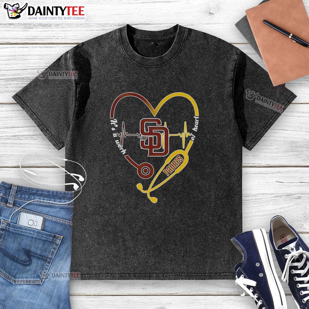 original-san-diego-padres-heart-and-soul-its-a-work-of-heart-stethoscope-and-heartbeat-shape-washed-t-shirt San Diego Padres heart and soul t-shirt featuring a stethoscope and heartbeat design for passionate fans.
