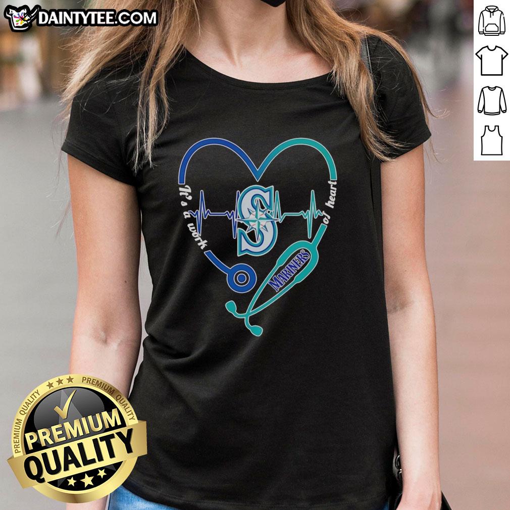 original-seattle-mariners-heart-and-soul-its-a-work-of-heart-stethoscope-and-heartbeat-shape-ladies-tee Original Seattle Mariners Heart and Soul tee featuring stethoscope and heartbeat design for ladies.