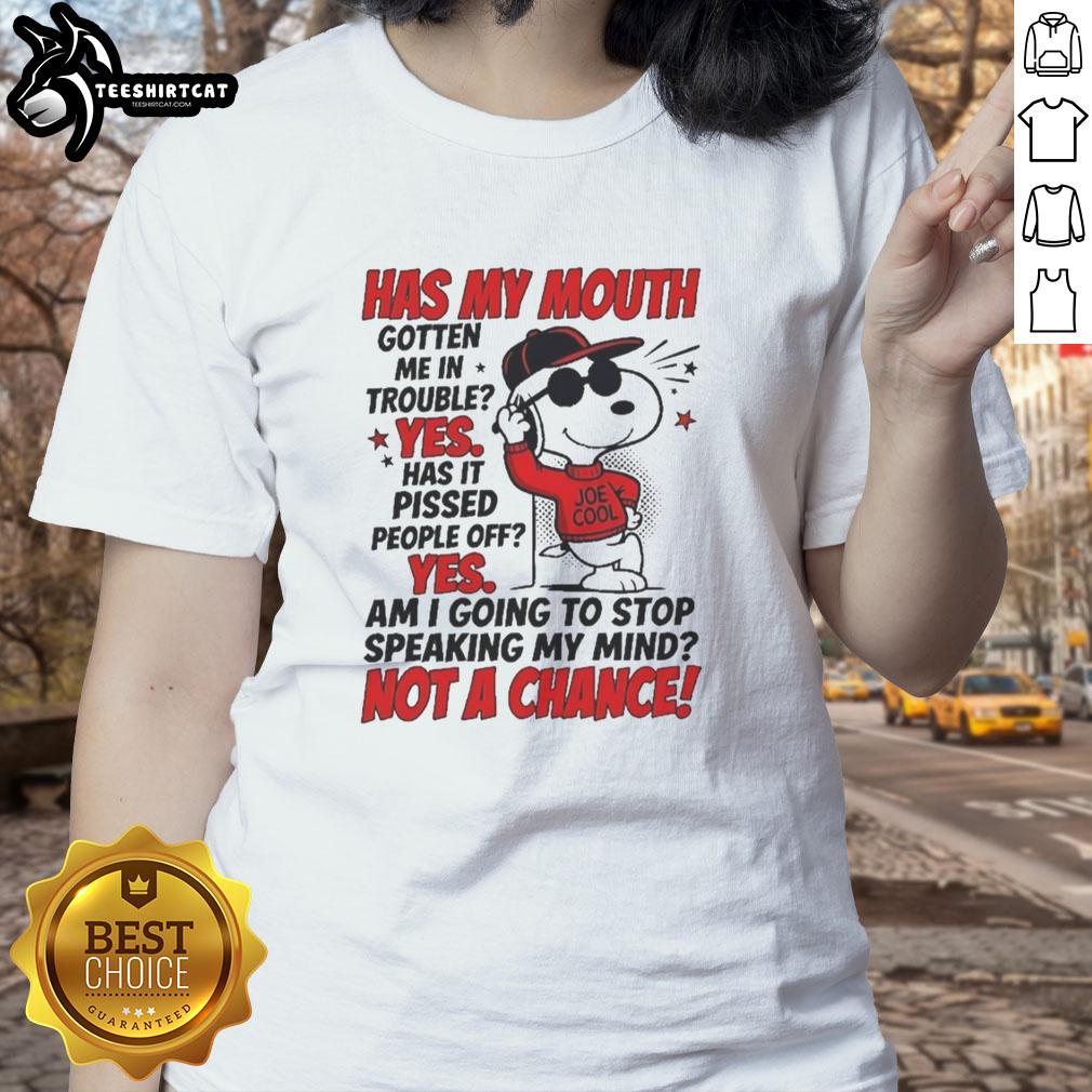 original-snoopy-wearing-red-hoodie-joe-cool-has-my-mouth-gotten-me-in-trouble-yes-it-pissed-people-off-ladies-tee Alt Text: Original Snoopy in a red hoodie with 'Joe Cool' caption, humorously stating 'Has my mouth gotten me in trouble?'
