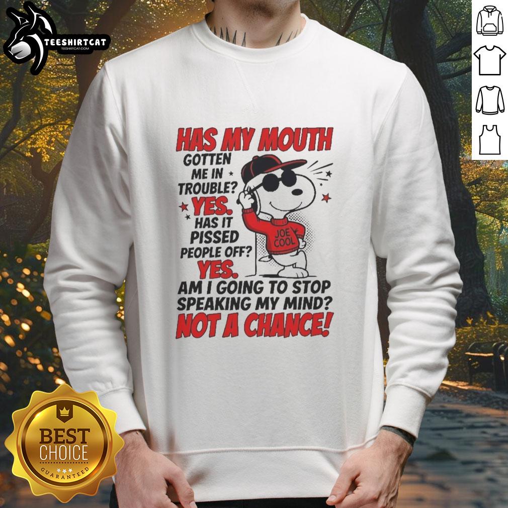 original-snoopy-wearing-red-hoodie-joe-cool-has-my-mouth-gotten-me-in-trouble-yes-it-pissed-people-off-sweatshirt Snoopy wearing a red hoodie with text Has My Mouth Gotten Me In Trouble? Yes, It Pissed People Off on a sweatshirt.
