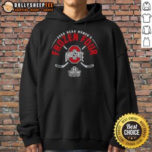 Alt Text: Ohio State Buckeyes NCAA Women's Ice Hockey 2026 Frozen Four logo hoodie, showcasing team pride and spirit.