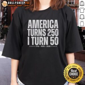 Awesome America Turns 250: I Turn 50 - 1976 50th Birthday Ladies Tee featuring festive design for celebration.