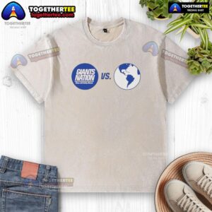 Awesome New York Giants Nation vs. The World washed t-shirt featuring vibrant team colors and bold graphics.