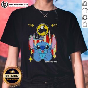 Pretty stitch-like Buffalo Wild Wings USA flag ladies tee featuring a stylish design perfect for game day.