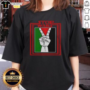 Top Stop Wars Free Palestine Ladies Tee featuring bold graphics promoting peace and solidarity. Perfect for activism and style.