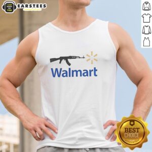 Good AK-47 Walmart Parody Logo Tank Top featuring a humorous design, perfect for casual wear and gun enthusiasts.