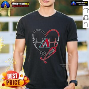 Alt Text: Awesome Arizona Diamondbacks t-shirt featuring stethoscope and heartbeat design, perfect for fans and medical professionals.