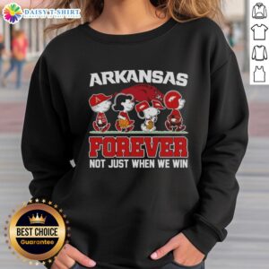 Pretty Peanuts x Arkansas Razorbacks sweatshirt featuring cartoon characters, perfect for loyal fans all season long.