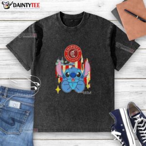 Alt Text: Cute Stitch-like Chipotle Mexican Grill t-shirt featuring the USA flag design in a stylish, washed look.
