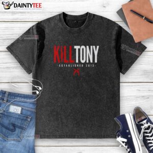 Hot Kill Tony Established 2026 washed t-shirt featuring a vintage design and soft fabric, perfect for casual wear.