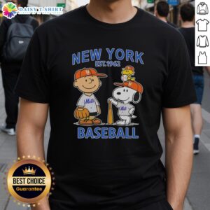Alt Text: Pretty Charlie Brown and Snoopy X New York Mets basketball T-shirt, established 1962, featuring vibrant graphics.
